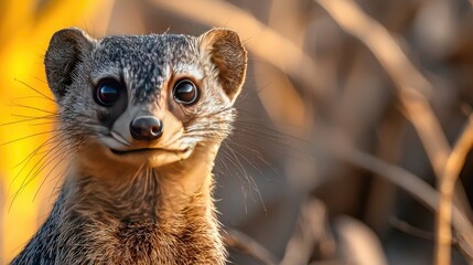 Fototapeta premium Close-up of a curious mongoose in a natural habitat during golden hour