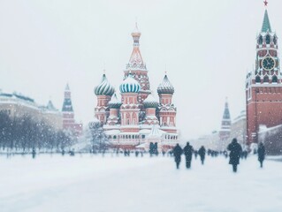 Obraz premium Snowfall in Red Square Moscow Captivating Winter Landscape Urban Environment Scenic Viewpoint
