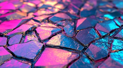 Vibrant aqua and pink hues in crystal fragments form a reflective tech wallpaper with a futuristic 3D render
