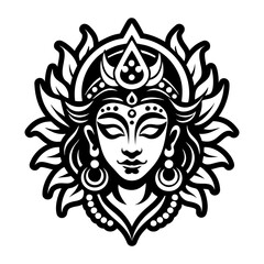 A glyph style icon of goddess head symbol
