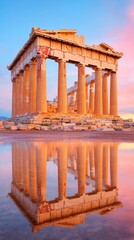 Naklejka premium Explore the Majestic Erechtheion Temple at Sunset Athens Architectural Serenity Reflected Beauty Iconic View