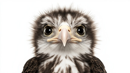 Fototapeta premium Adorable baby hawk with fluffy feathers and sharp eyes, isolated on a white background. Perfect for wildlife and nature photography. 
