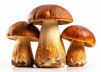 Silhouette of Fresh Brown Cap Boletus Mushrooms on White - Organic Vegetarian Food