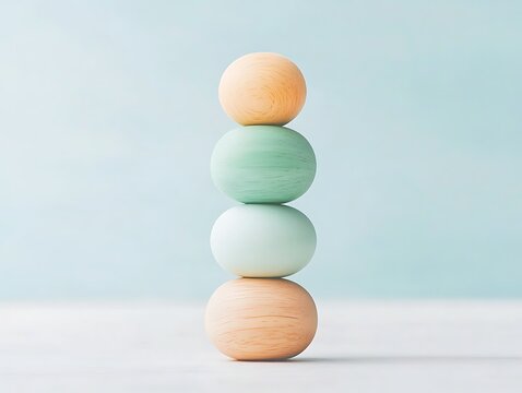 Balanced Pastel Spheres on Table.