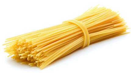 Bundled spaghetti on white background, ready to cook, culinary photography, for food packaging or recipe use