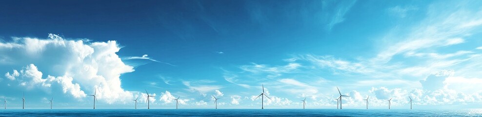 The concept of clean power is represented by offshore wind turbines on a hazy morning