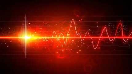 Abstract waveform on red background, signal processing, soundwave, energy. Possible use tech