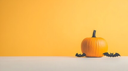 Autumn Pumpkin for Bats, Yellow Background.