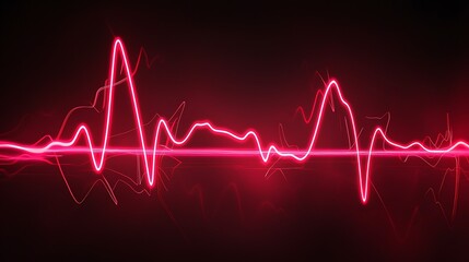 Glowing red electrocardiogram line tracing heart activity against dark background in hospital