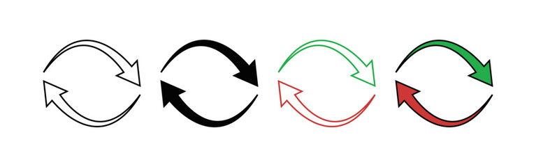 Curved Arrows Icon Set, Circular Arrow, Rotation Symbol, Refresh Sign, Reload Indicator, Cycle Motion, Loop Arrow, Recycle Symbol, Direction Pointer, Flow Design, Black Arrow, Red Arrow, Green Arrow