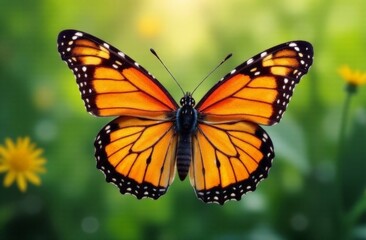 Woman and butterfly in meadow at sunrise, closeup. Health, spring, freedom, beauty