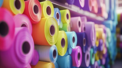 Colorful fabric rolls, store display