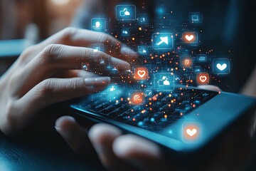 A person utilizing technology and engaging with digital social media