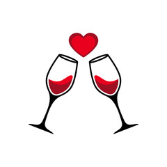 Glasses of champagne. Wine glasses toasting icon. Love champagne vector.