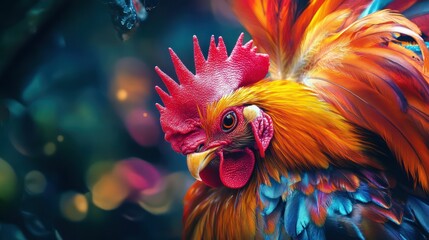 Fototapeta premium Vibrant Rooster Garden Portrait