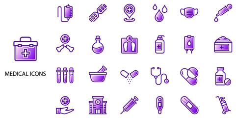 Medical simple concept 24 color icons set. Contains such healthcare and medicine .Vector illustration.