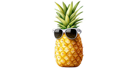 Pineapple wearing sunglasses, tropical fruit, fun vibe isolated on transparent background