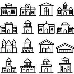Set of house icons in various architectural styles