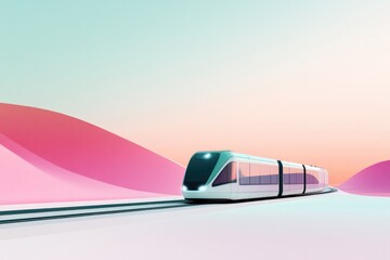 Obraz premium sleek modern train glides silently along minimalist track through flat abstract landscape