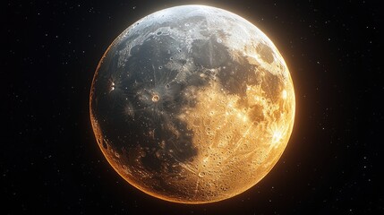 Obraz premium Stunning close-up of a luminous moon showcasing its craters and textures against a starry background