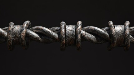 Rusty barbed wire, dark background, texture