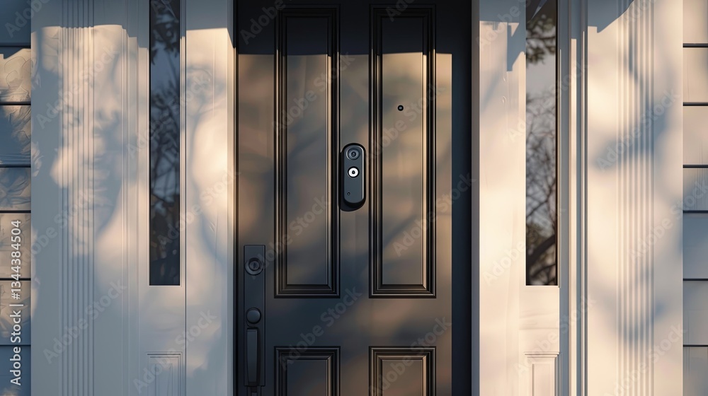 Aufkleber smart lock and video doorbell on modern front door, enhancing security and convenience in stylish en