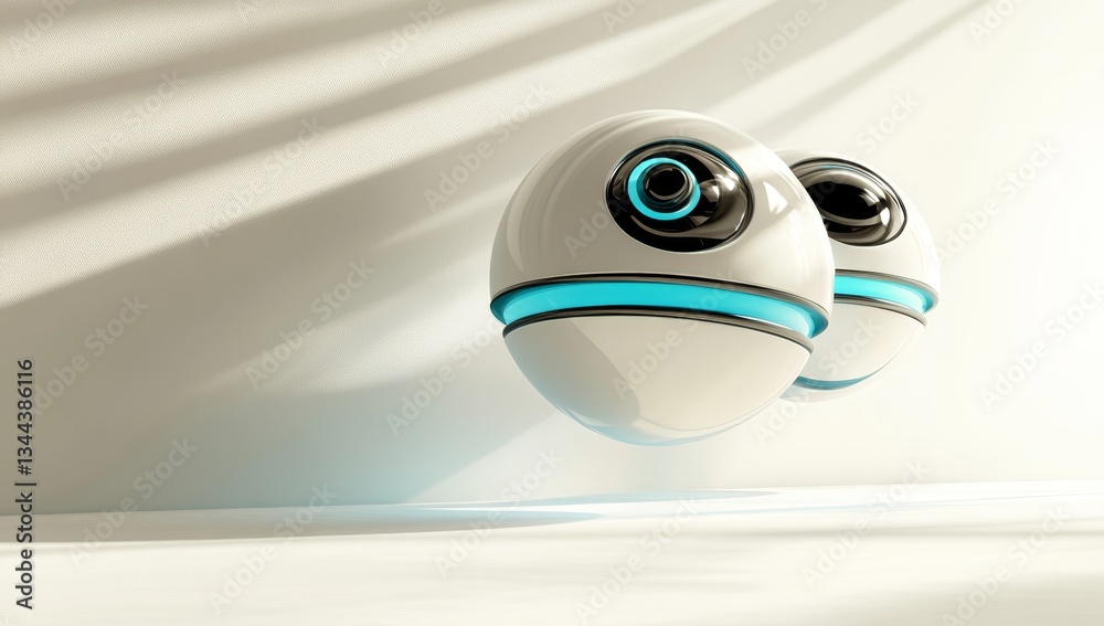 Poster three-dimensional rendering of large circles set against curved abstract backgrounds