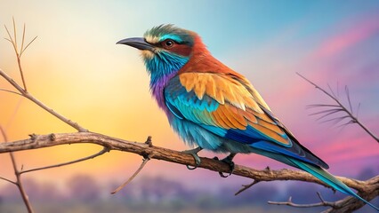 Obraz premium A stunning, vibrant bird perched on a branch