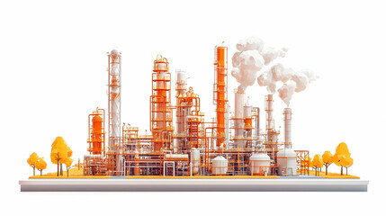 Low-poly refinery autumn landscape; industrial scene