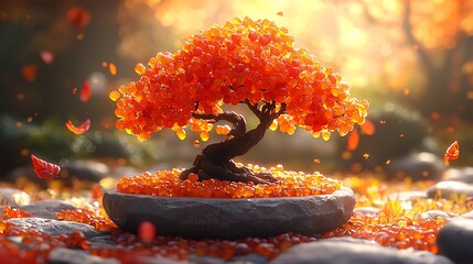 Autumn Bonsai Tree with Orange Beads