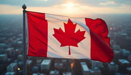 Canadian flag fluttering in the wind