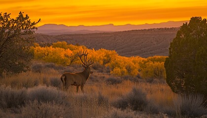 Majestic Elk at Sunset for Desert Landscape.