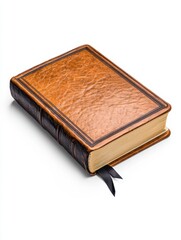 Obraz premium Antique Leather-Bound Book with Aged Texture and Dark Accents on White Background