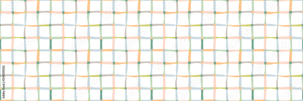 Aufkleber Modern minimalist colorful pastel retro grid check wavy lines banner, vector repeat pattern, wide horizontal background design
