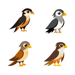 Fototapeta premium Cute Falcon Cartoon Vector Illustration Set