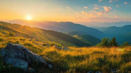 Obraz premium Golden Hour Mountain Majesty, Sunset Panorama