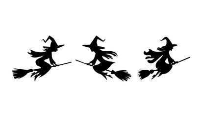 Halloween witch flying on a broomstick. Halloween witch flying on a broom isolated on a white background.
