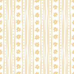 Pastel floral wave stripes with tiny flower doodles, vector repeat pattern with daises, spring print design