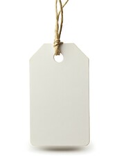 A blank white price tag with a string, isolated on a white background