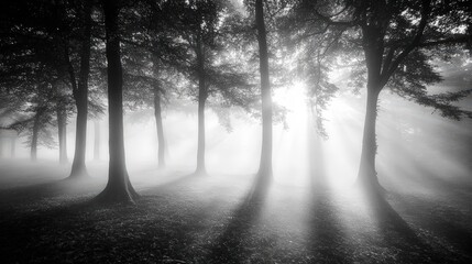 Obraz premium Dense fog rolling through high fidelity forest nature scene atmospheric environment mystical viewpoint