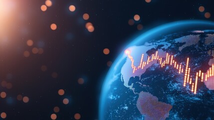 A digital globe with a financial graph overlay, set against a starry backdrop, representing global markets and data visualization.