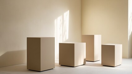 Minimalist Beige Display Cubes in Soft Lighting