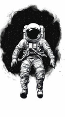 Minimalist Black and White Astronaut Floating in Space Vector Illustration