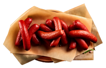 Many Smoked Sausages om Paper; From Above, PNG