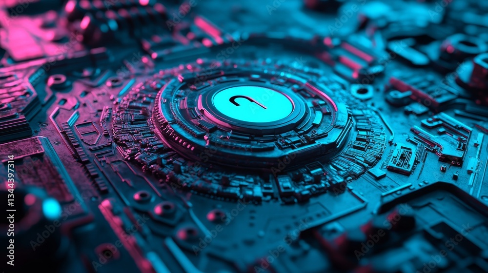 Poster the concept of location technology is represented by a map pin on a microchip, where data flows from