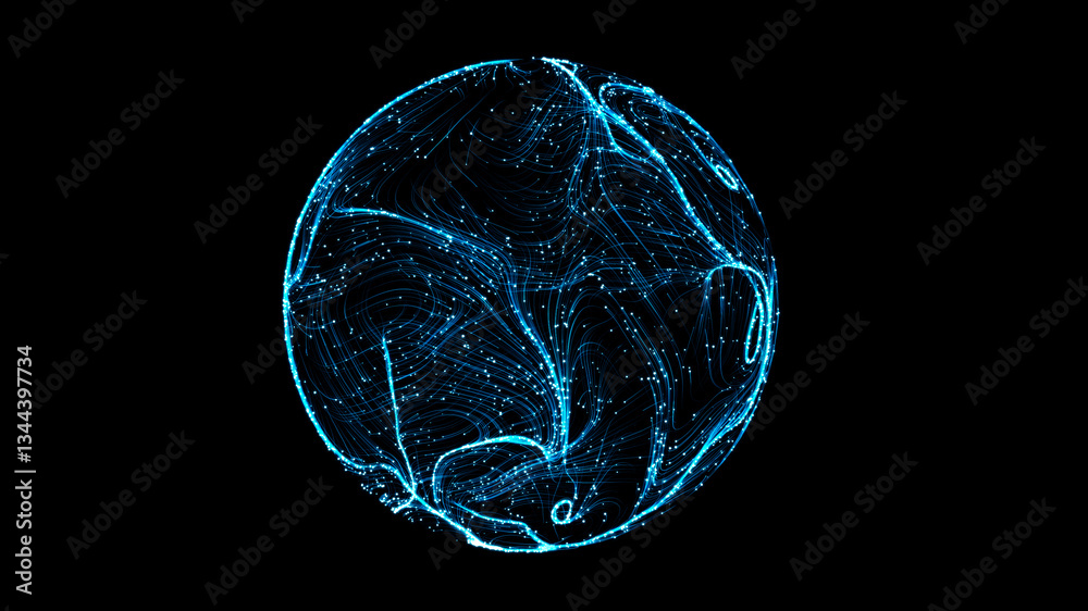 Poster abstract 3d sphere with interconnected lines and nodes, symbolizing a big data futuristic digital ne