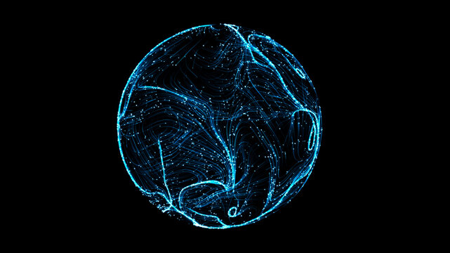 Abstract 3d sphere with interconnected lines and nodes, symbolizing a  big data futuristic digital network .Digital  Artificial Intelligence  background with particles. 3D wireframe geometric sphere.