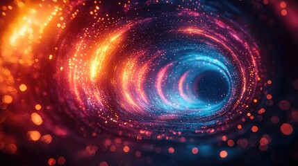 Colorful swirling tunnel of light particles creating a vibrant visual effect