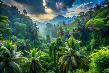 tropical landscape with palm trees