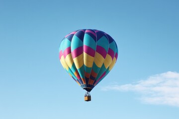Fototapeta premium vibrant hot air balloon floats gracefully against clear blue sky providing ample copy space ideal for travel or leisure